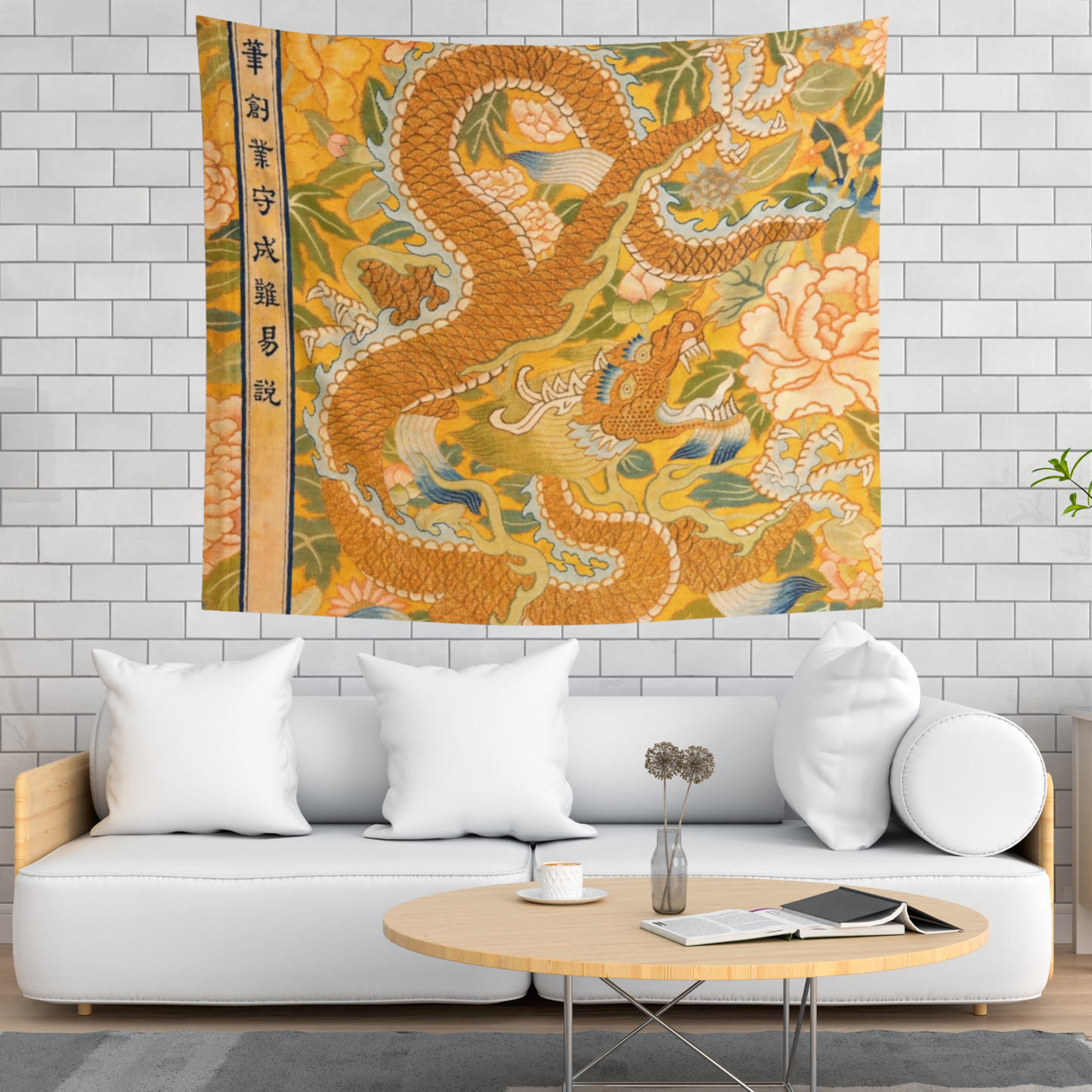 Yellow Chinese Dragon Wall Tapestry