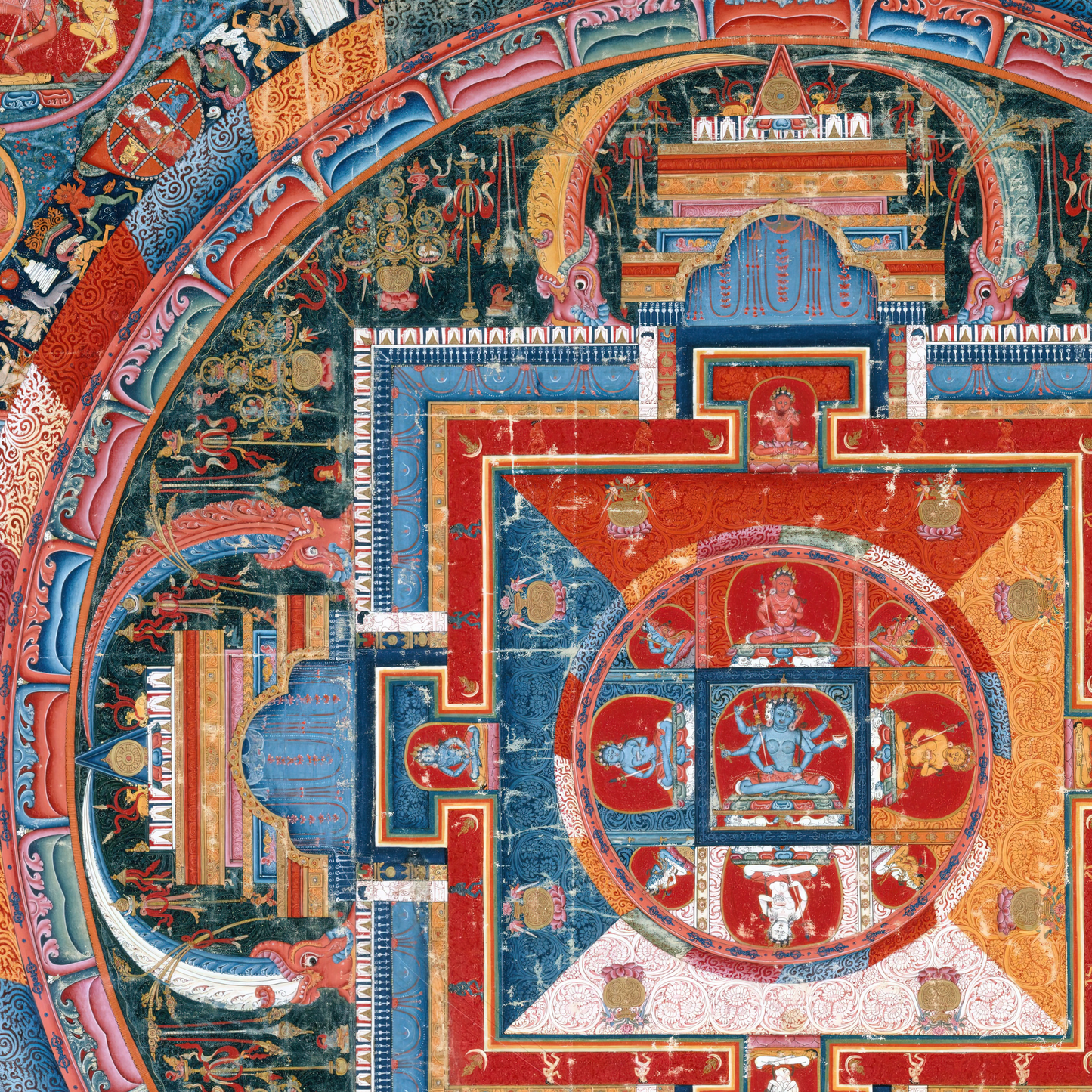 a painting of a colorful design on a wall
