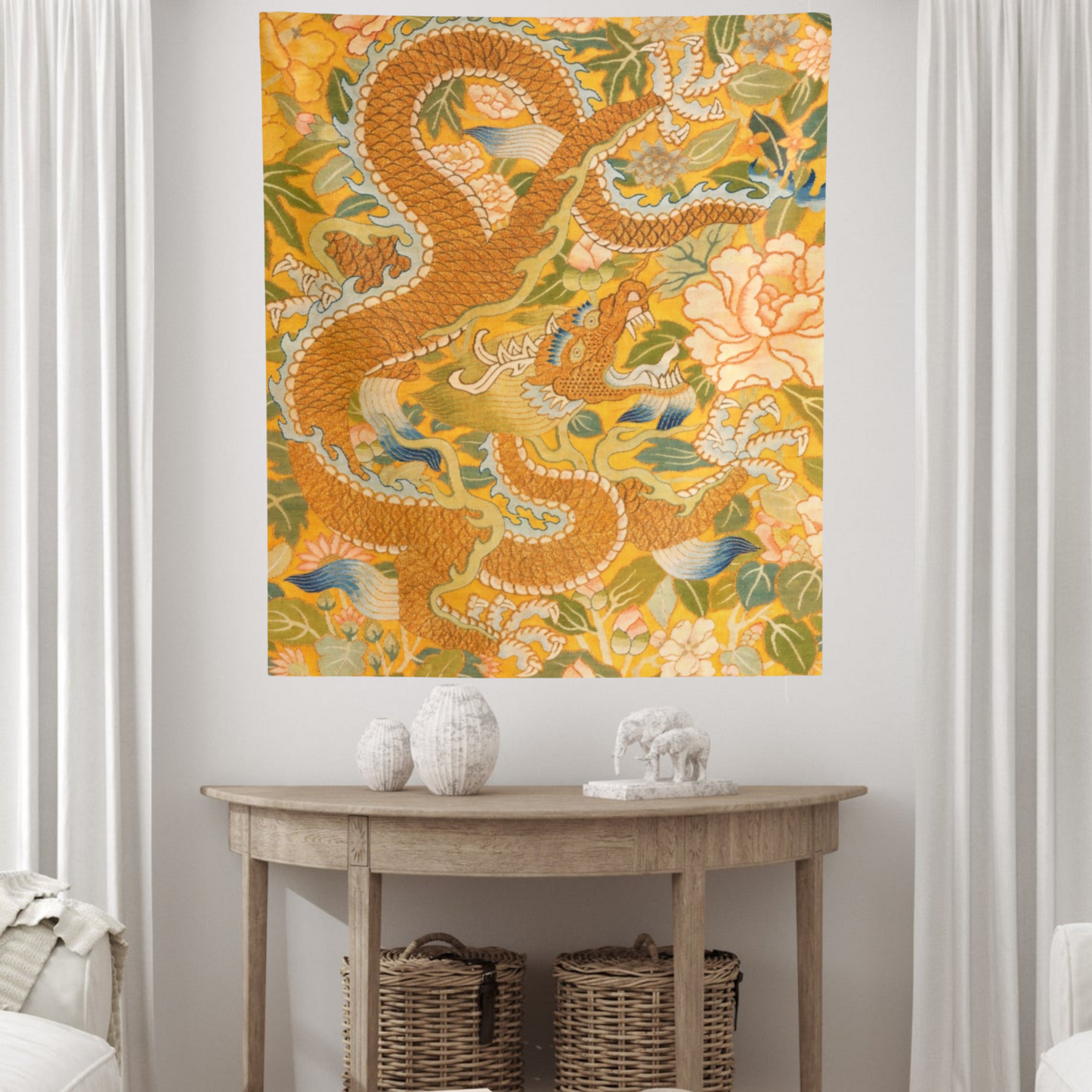 Yellow Chinese Dragon Wall Tapestry