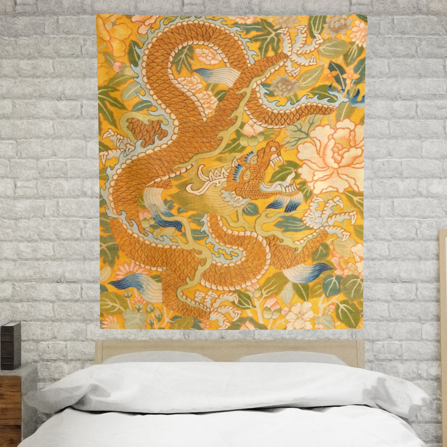 Yellow Chinese Dragon Wall Tapestry