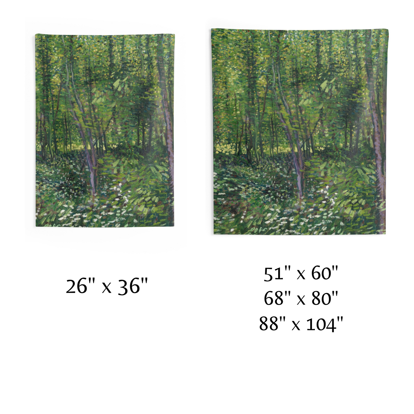 two pictures of a forest with trees and flowers