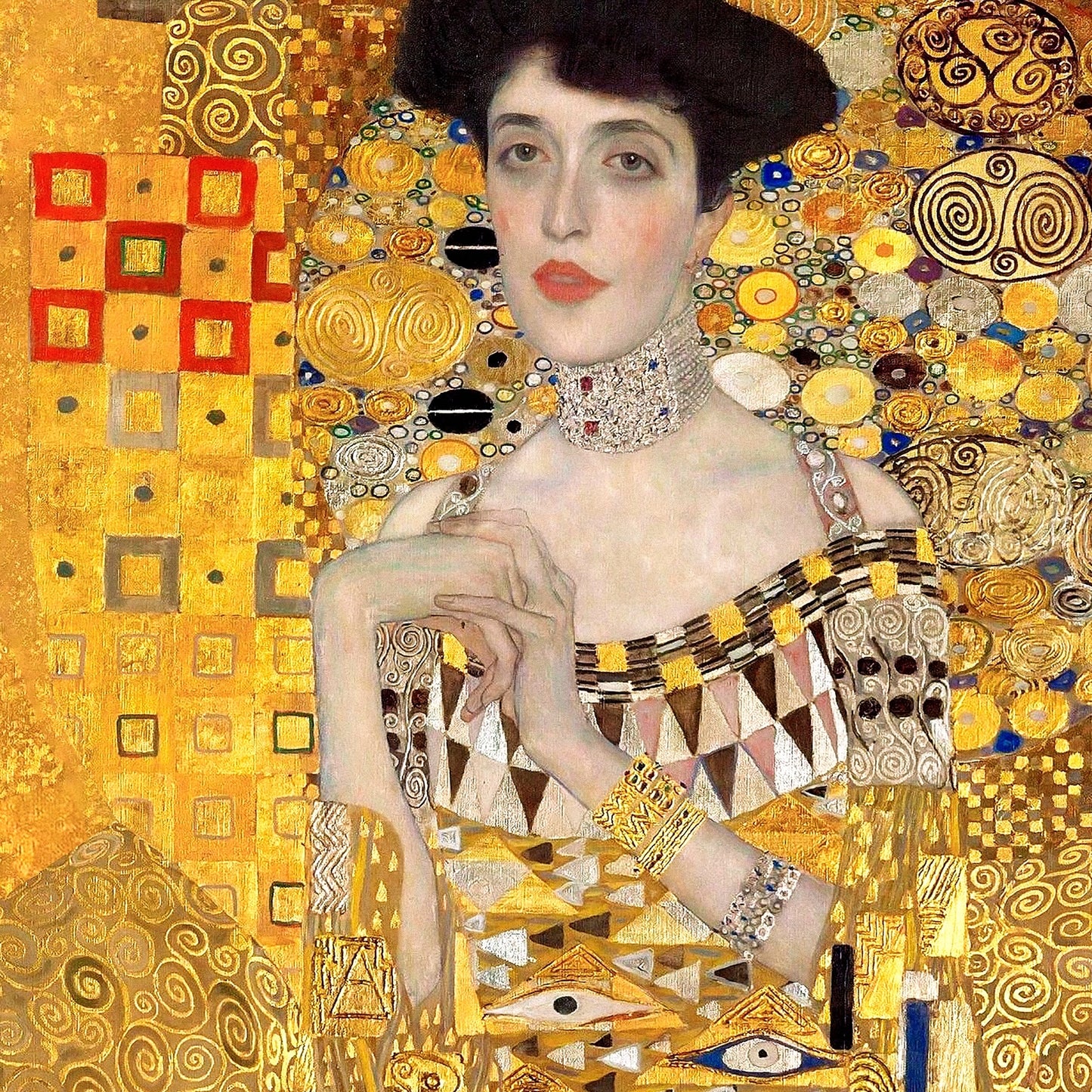 a painting of a woman in a gold dress