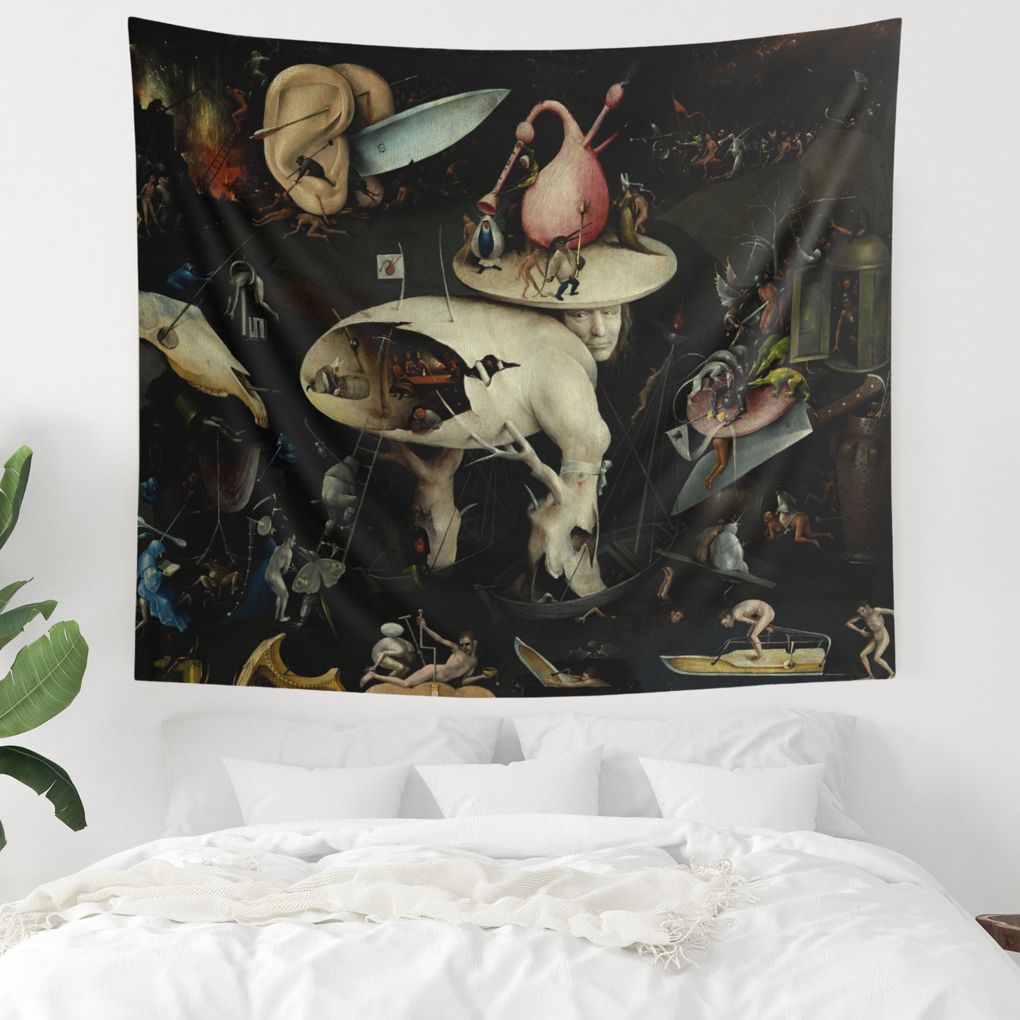 a painting of a cow and other animals on a bed