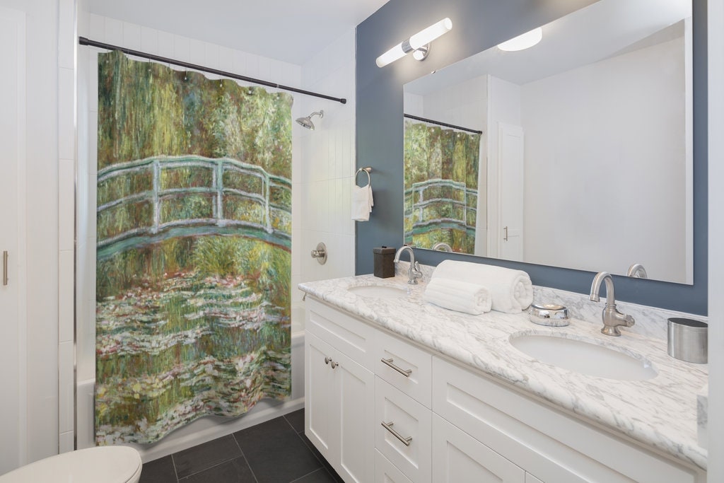 Monet Shower Curtain, Impressionist Art, Monet Bridge, Art Shower Curtain, Monet Painting, Monet Water Lilies, Green Shower Curtain