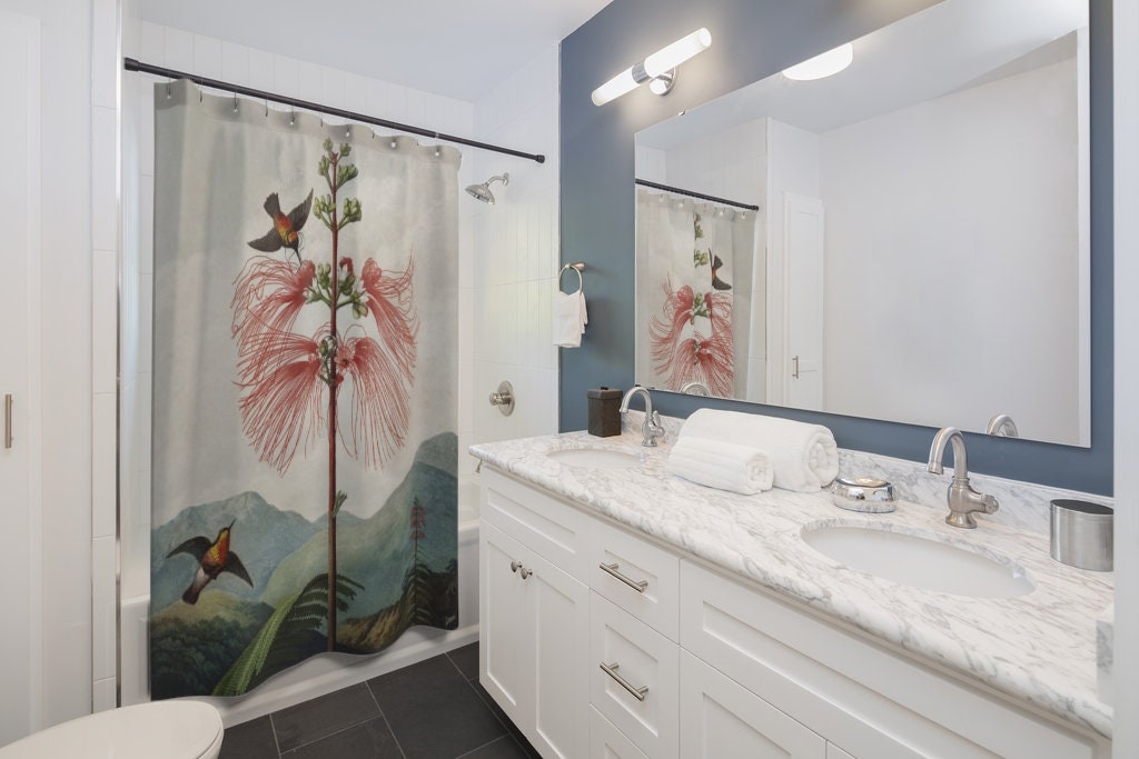 Mountain Shower Curtain, Art Shower Curtain, Bathroom Decor, Bird Bathroom, Flower Bathroom, Fine Art Decor, Nature Bathroom, Nature Curtain