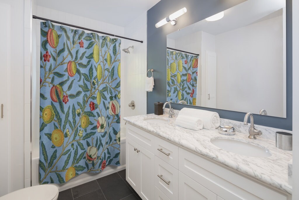 Blue Shower Curtain, Fruit Shower Curtain, Vintage Shower Curtain, Blue Bathroom, Fruit Bathroom, Vintage Bathroom, Botanical Bathroom
