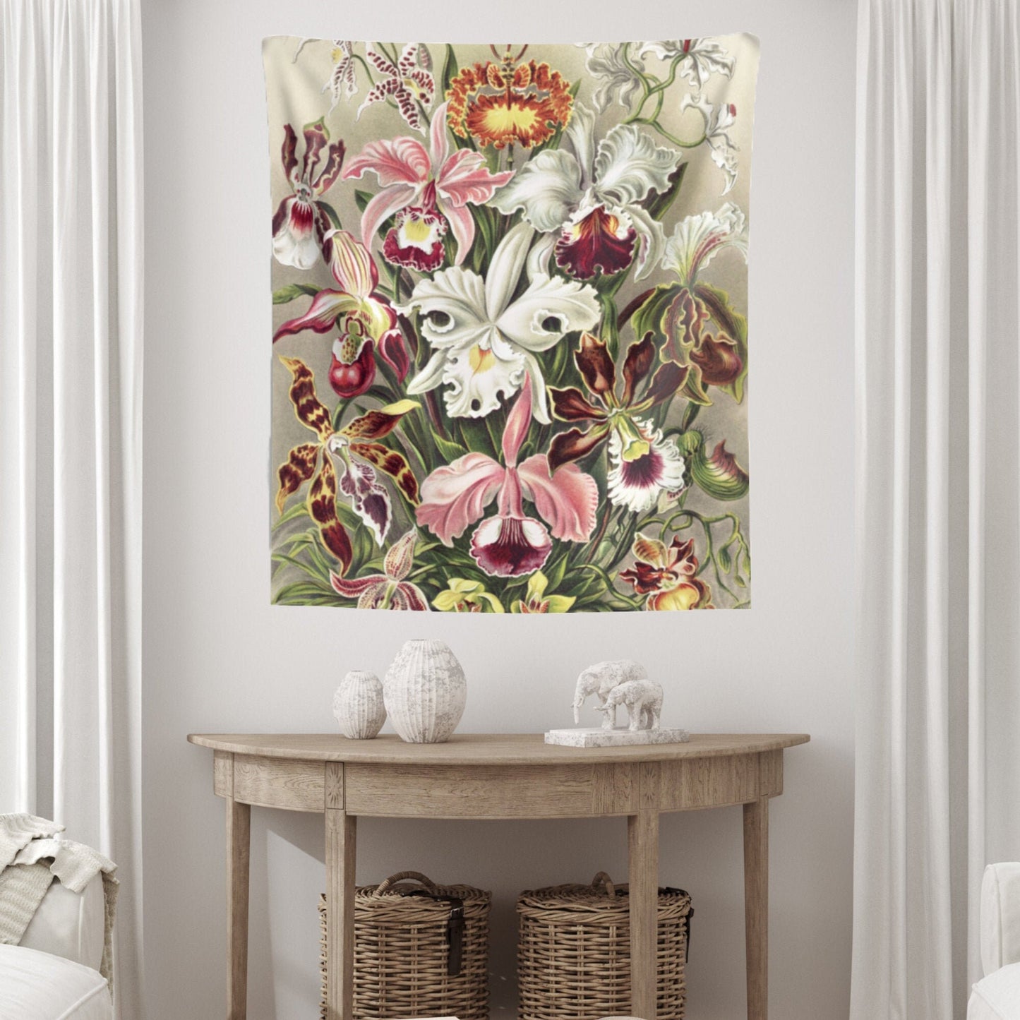 Pink Floral Orchid Ernst Haeckel Painting Vintage Botanical Fine Art Tapestry