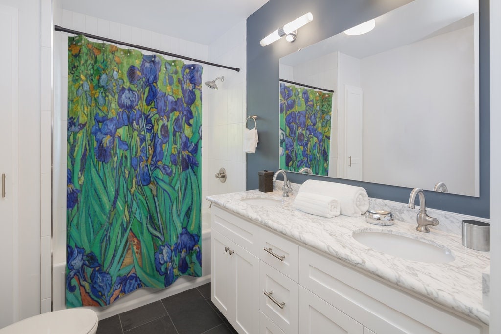 Plant Shower Curtain, Van Gogh Bathroom, Nature Shower Curtain, Van Gogh Decor, Blue Flowers, Art Shower Curtain, Floral Shower Curtain