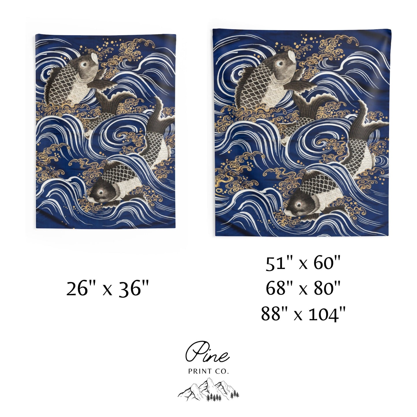 Blue Japanese Koi Fish Wall Tapestry