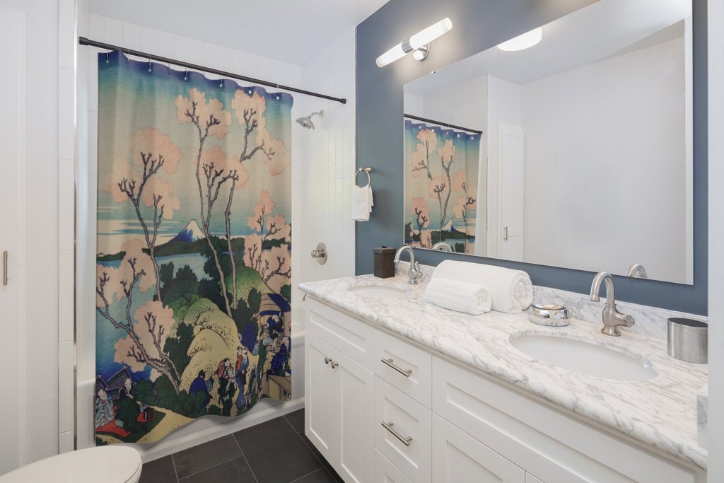 Japanese Shower Curtain, Japan Shower Curtain, Cherry Blossom Shower, Japanese Bathroom, Japan Bathroom Decor, Nature Shower Curtain