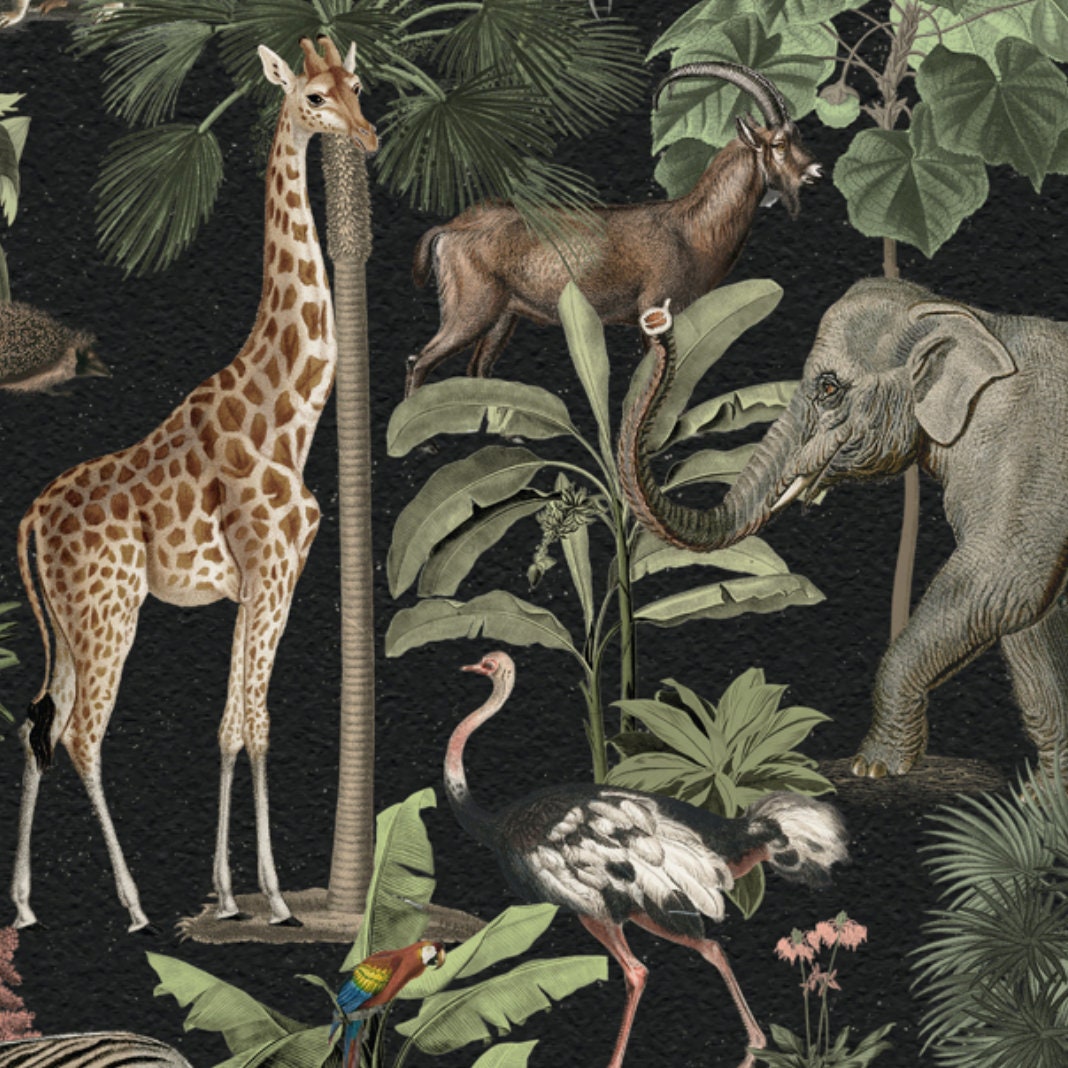 Jungle Shower Curtain, Safari Bathroom, Black Shower Curtain, Jungle Decor, Animal Bathroom, Jungle Animal, Safari Curtain, Jungle Bathroom