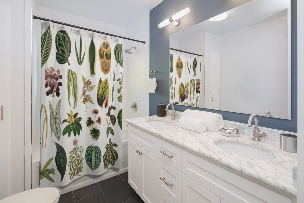 Plant Shower Curtain, Houseplant Bathroom, Houseplant Decor, Botanical Bathroom, Botanical Shower Curtain, Plant Bathroom Art