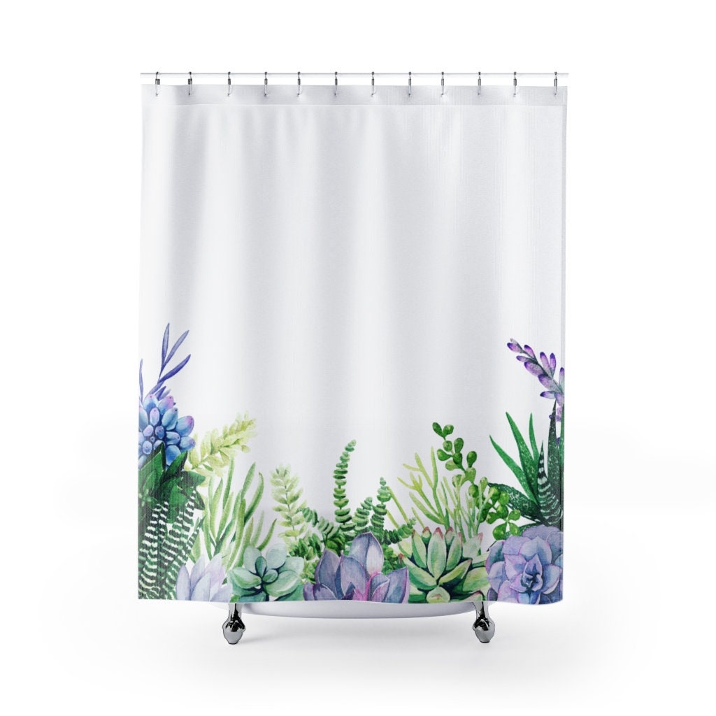 Cactus Shower Curtain, Succulent Shower, Succulent Decor, Purple Shower Curtain, Botanical Bathroom, Plant Shower Curtain, Cactus Bathroom
