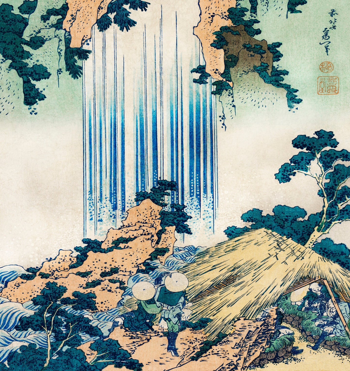 Japan Shower Curtain, Waterfall Decor, Japanese Decor, Japanese Bathroom, Japan Art, Japanese Woodblock, Katsushika Hokusai, Hokusai Art
