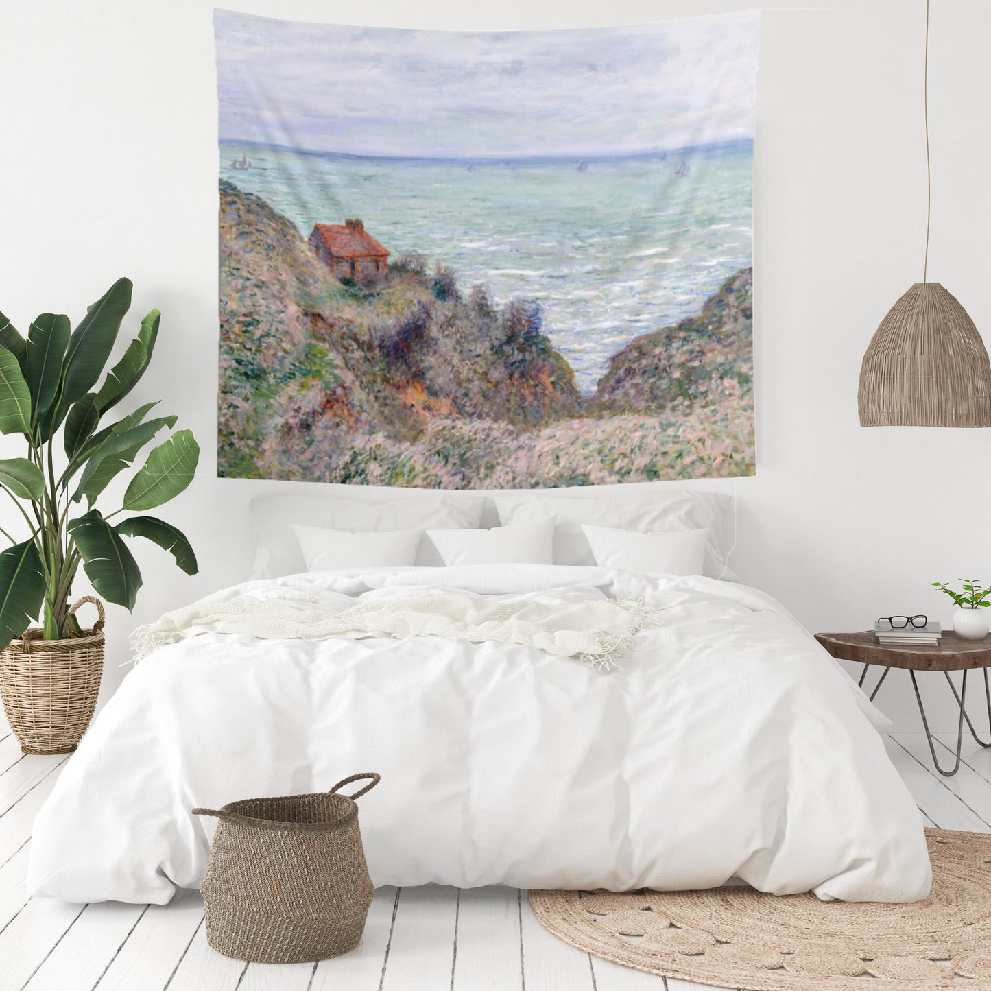Claude Monet Ocean Painting Blue Vintage Fine Art Wall Tapestry