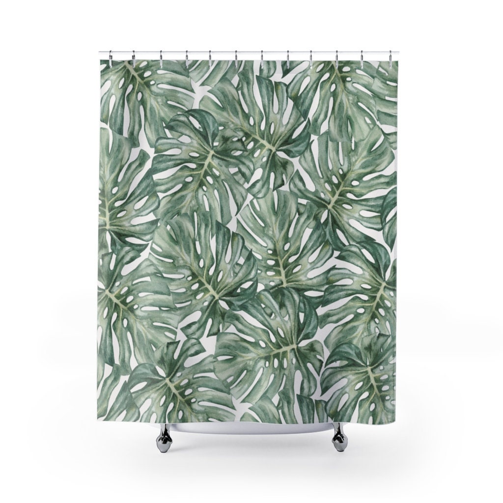 Plant Shower Curtain, Monstera Decor, Tropical Shower Curtain, Tropical Bathroom, Green Bathroom, Green Shower Curtain, Plant Bathroom