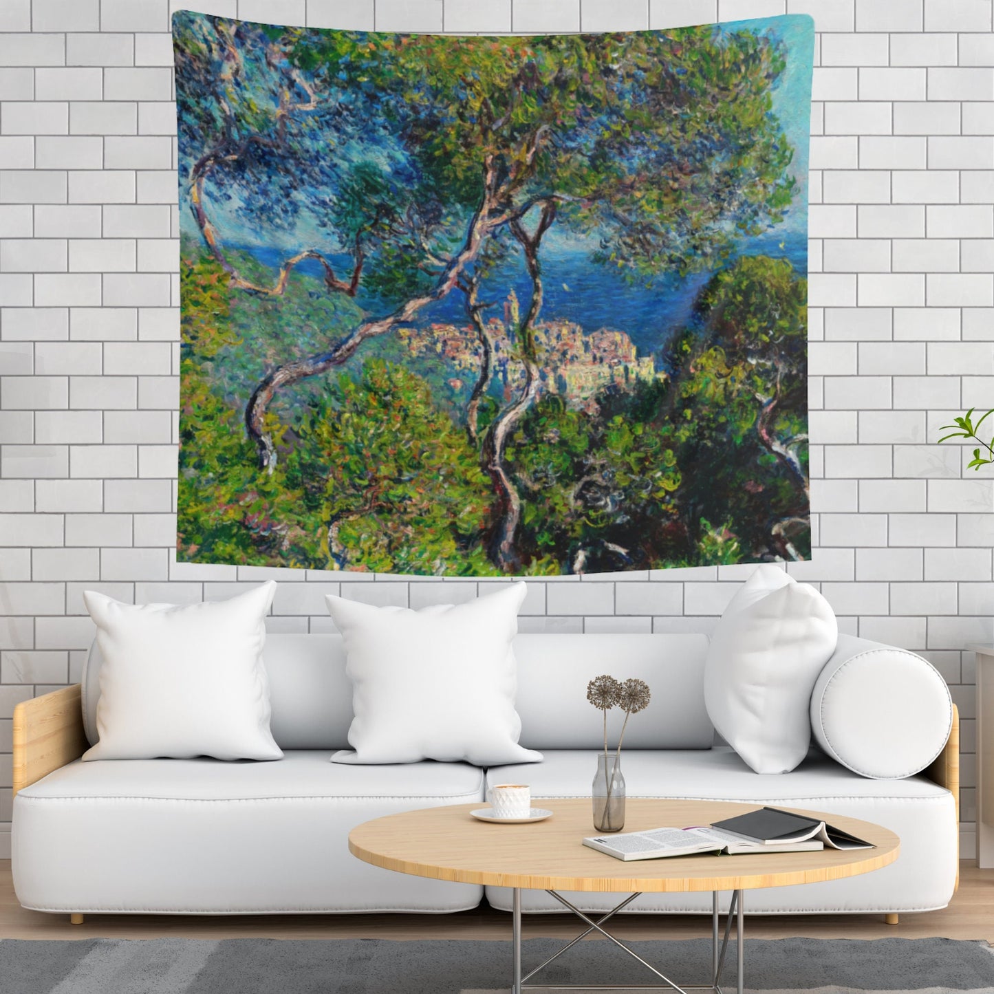 Claude Monet Tree Ocean Painting Wall Tapestry