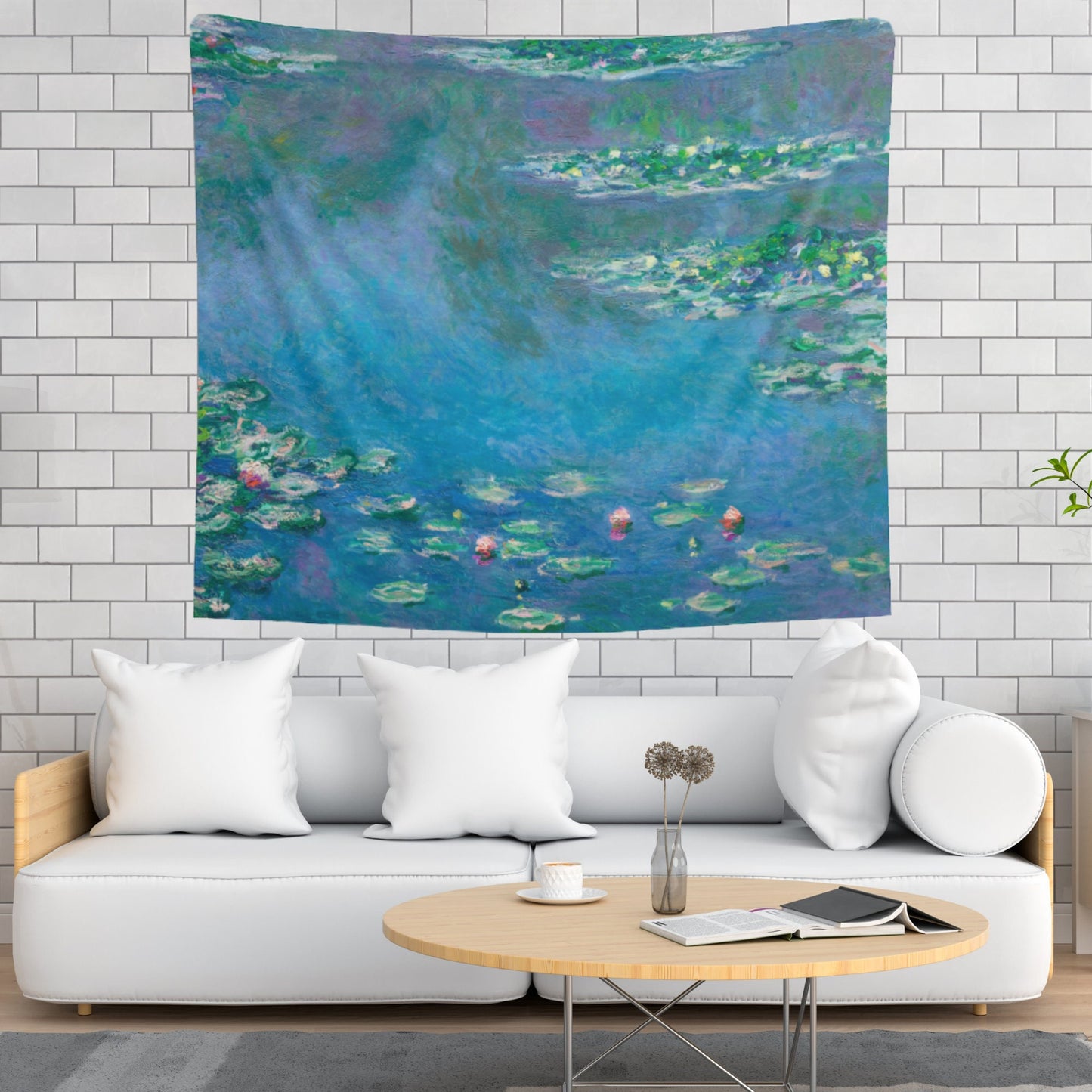 Claude Monet Water Lilies Painting Blue Vintage Nature Fine Art Wall Tapestry