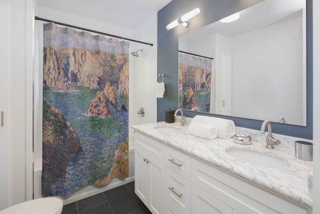 Monet Shower Curtain, Ocean Shower Curtain, Blue Shower Curtain, Ocean Bathroom, Monet Decor, Monet Bathroom, Claude Monet Art, Monet Art