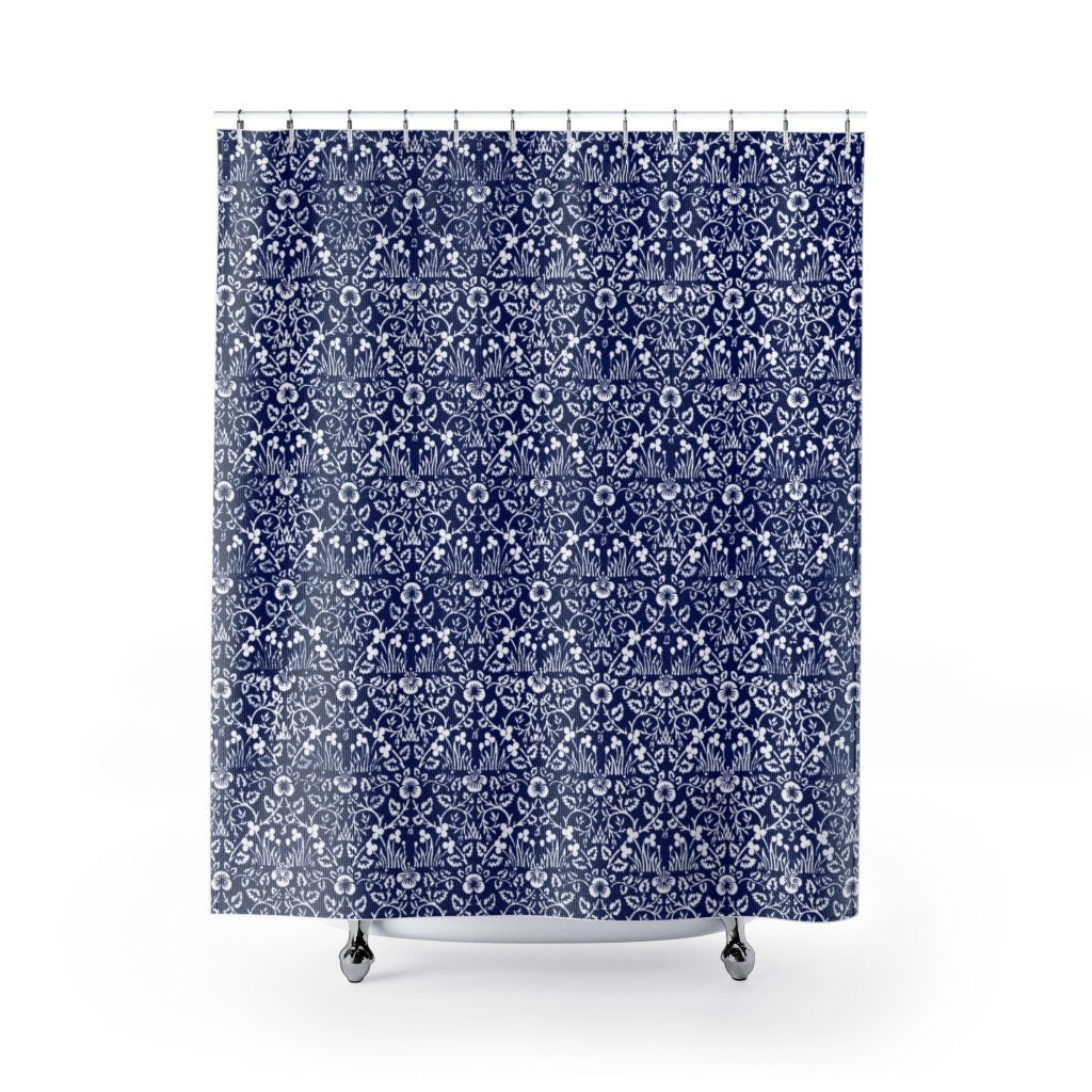 Blue Shower Curtain, Art Nouveau, William Morris, Blue Bathroom Decor, Cobalt Blue, Boho Shower Curtain, Blue White Shower Curtain