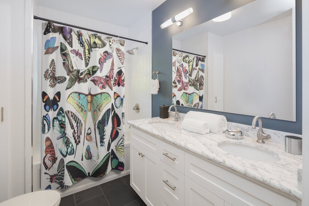 Butterfly Shower Curtain, Moth Shower Curtain, Moth Decor, Butterfly Decor, Luna Moth, Nature Bathroom, Nature Shower, Moth Curtain