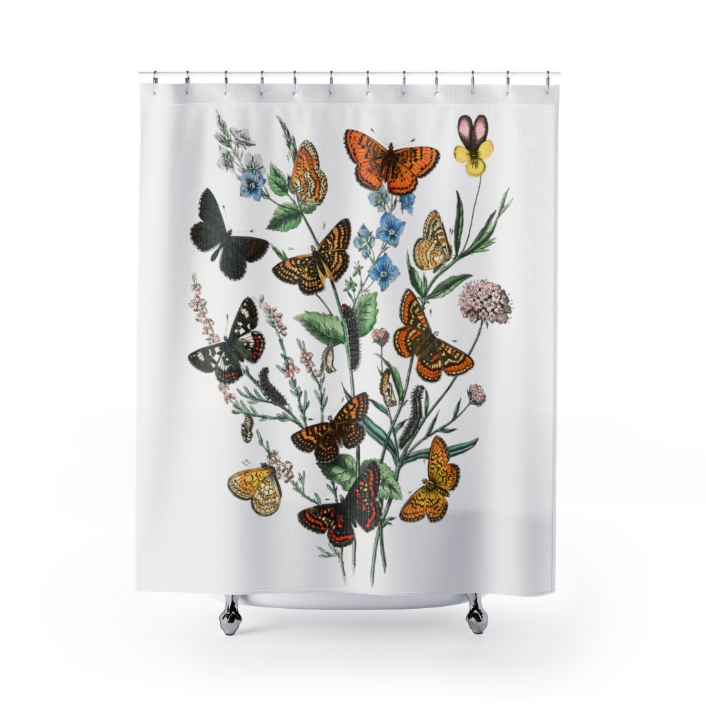 Butterfly Shower Curtain, Moth Shower Curtain, Butterfly Decor, Nature Bathroom, Botanical Bathroom, Nature Shower, Moth Decor, Moth Art