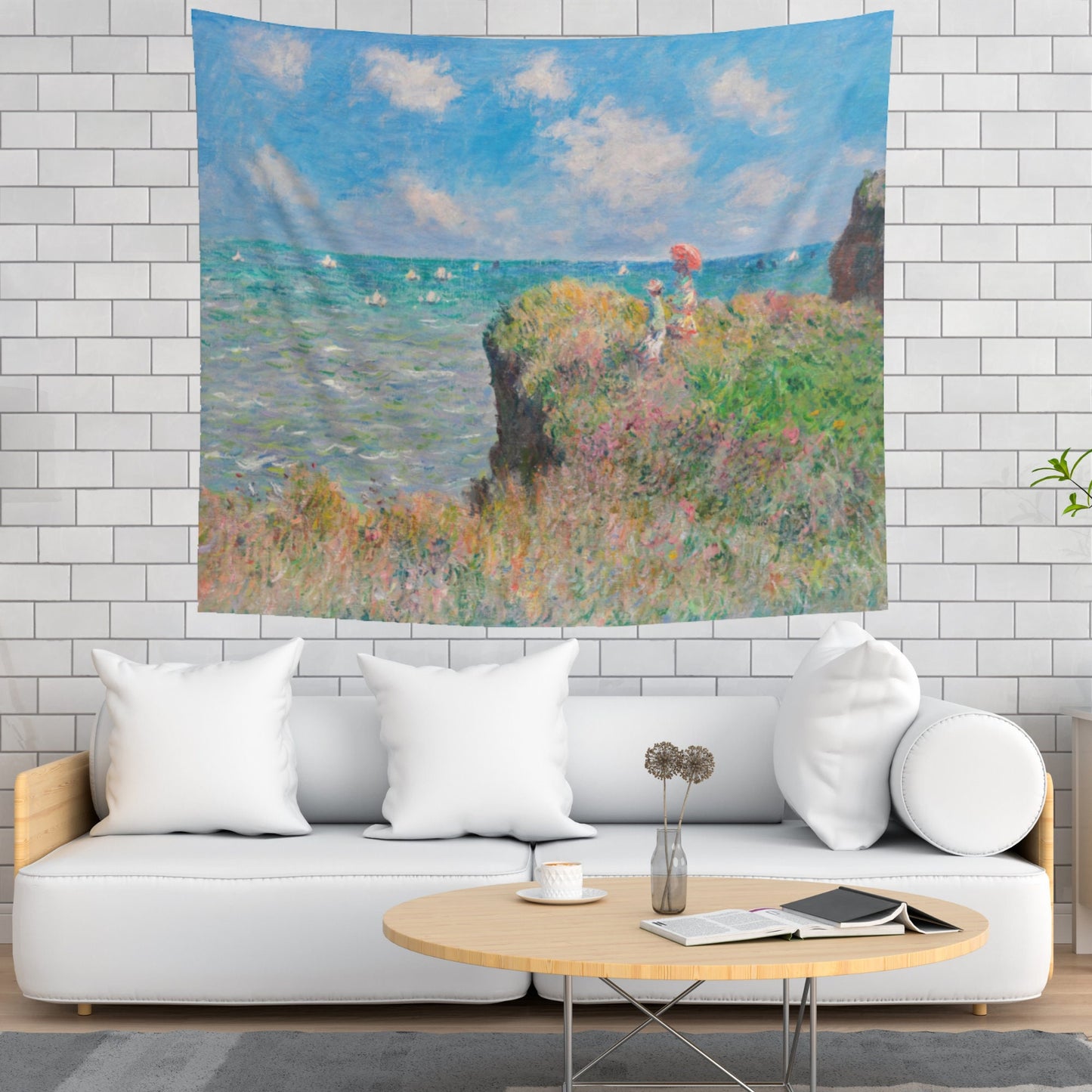 Claude Monet Ocean Cliff Painting Wall Tapestry