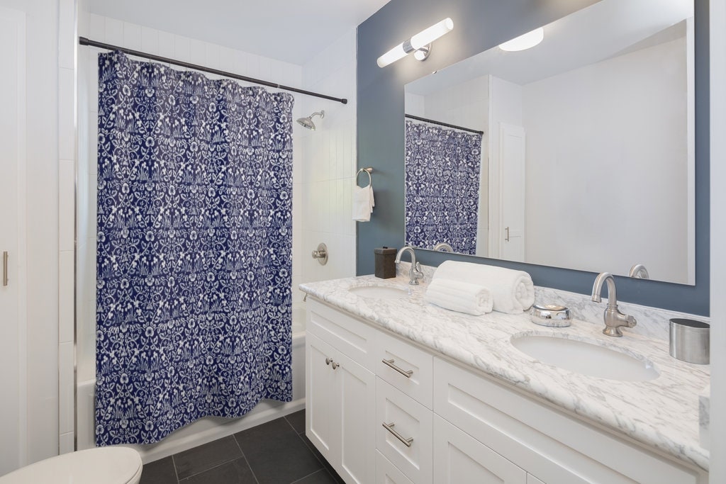 Blue Shower Curtain, Art Nouveau, William Morris, Blue Bathroom Decor, Cobalt Blue, Boho Shower Curtain, Blue White Shower Curtain