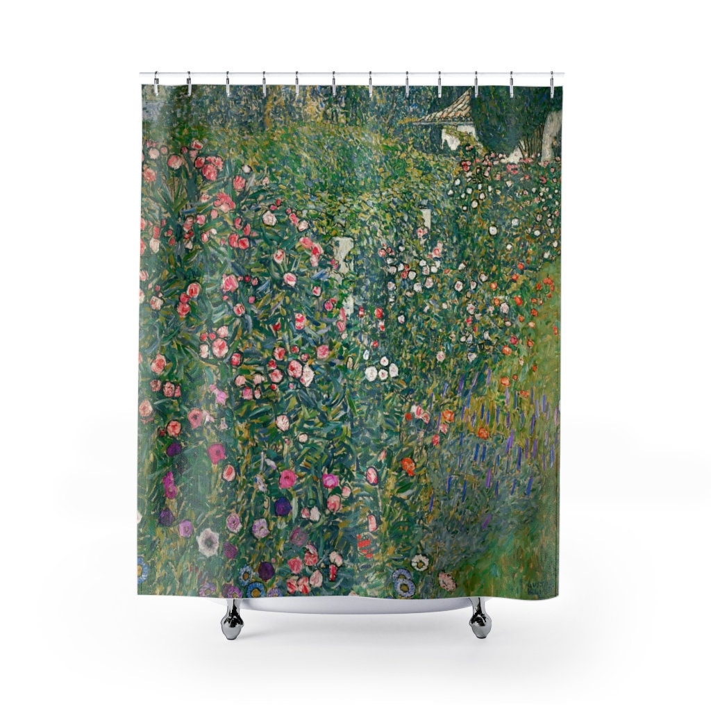 Klimt Shower Curtain, Fine Art Shower, Green Shower Curtain, Nature Bathroom, Fine Art Painting, Floral Bathroom, Klimt Painting