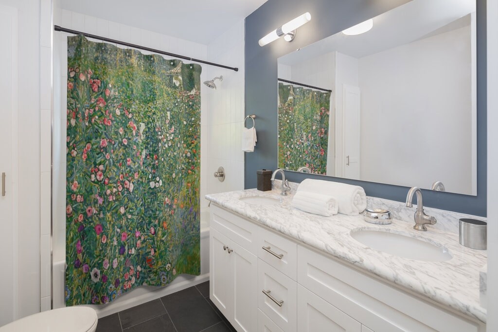 Klimt Shower Curtain, Fine Art Shower, Green Shower Curtain, Nature Bathroom, Fine Art Painting, Floral Bathroom, Klimt Painting