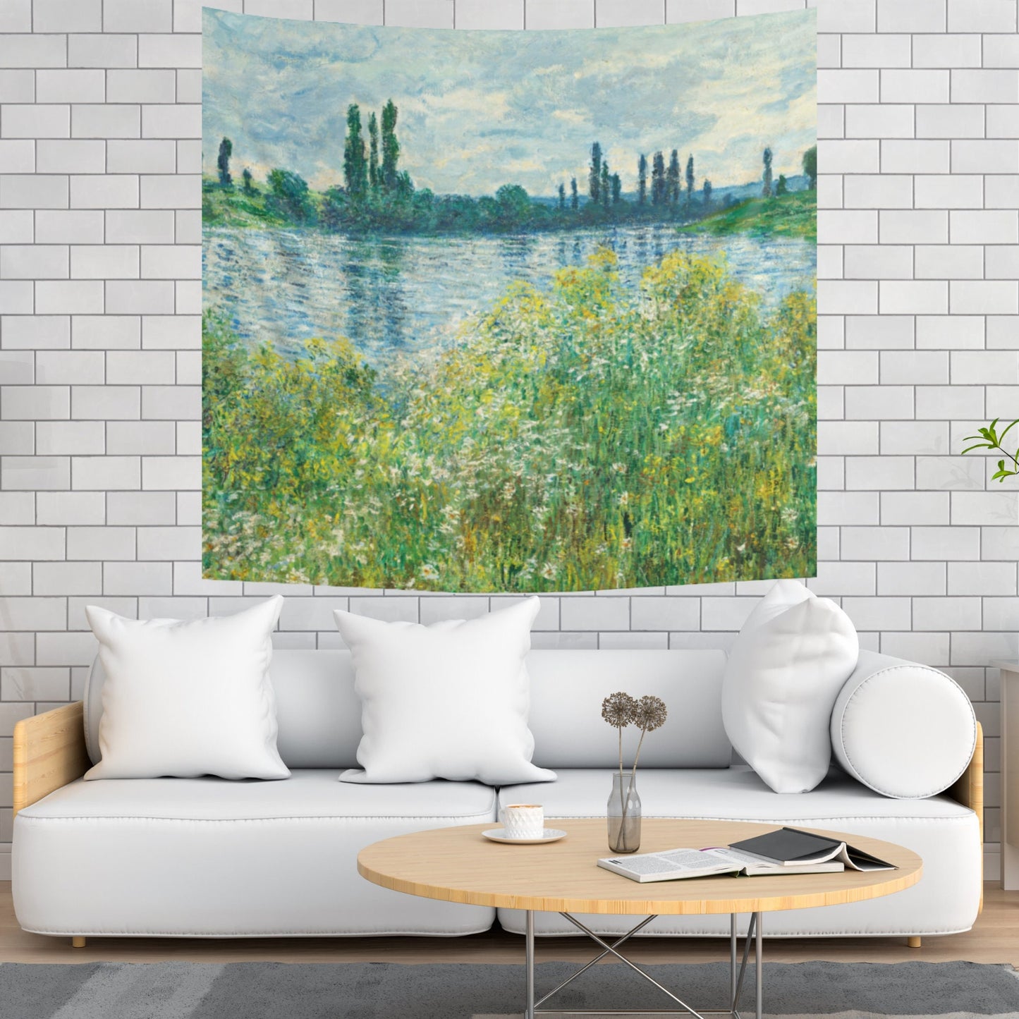 Claude Monet Blue Green Landscape Painting Wall Tapestry