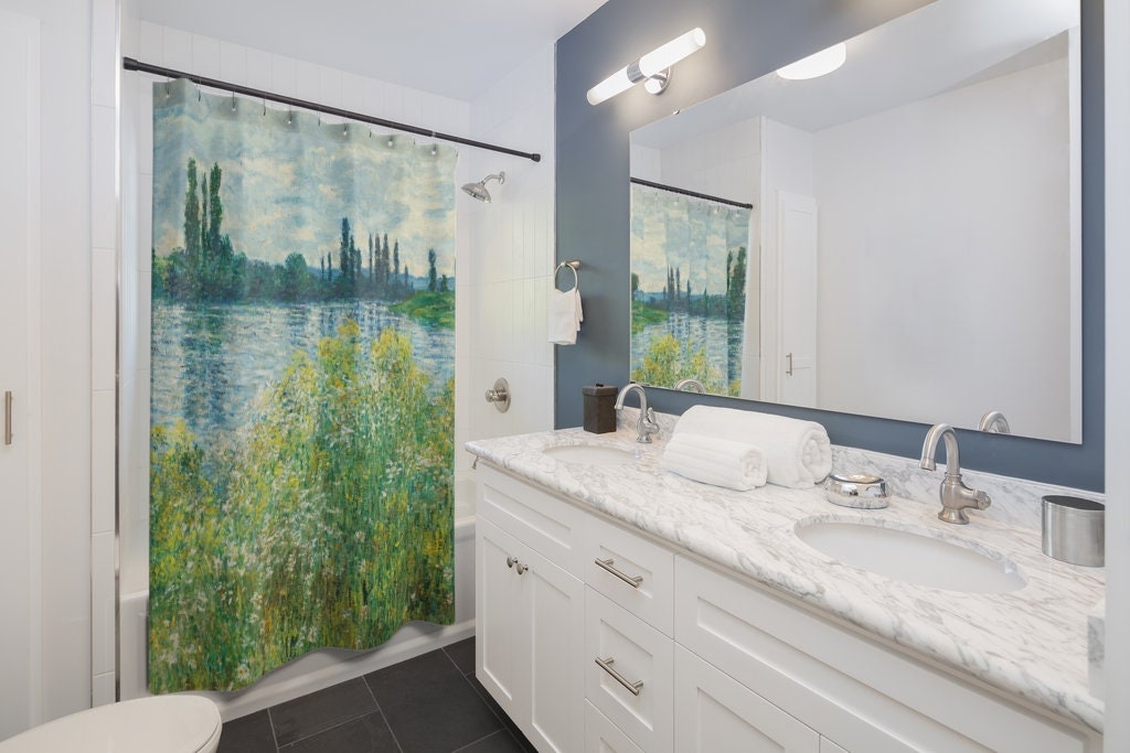 Monet Shower Curtain, Claude Monet, Monet Painting, Impressionist Art, Green Shower Curtain, Bathroom Art, Art Shower Curtain, Monet Art
