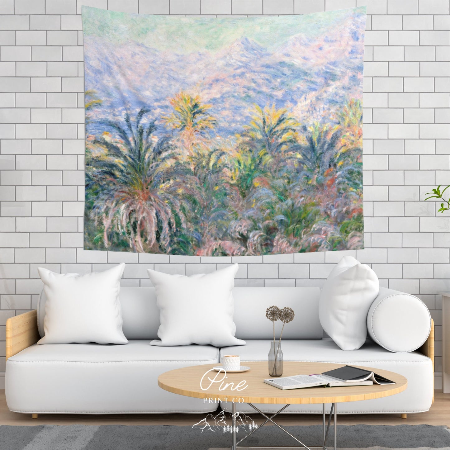 Claude Monet Vintage Palm Tree Painting Wall Tapestry
