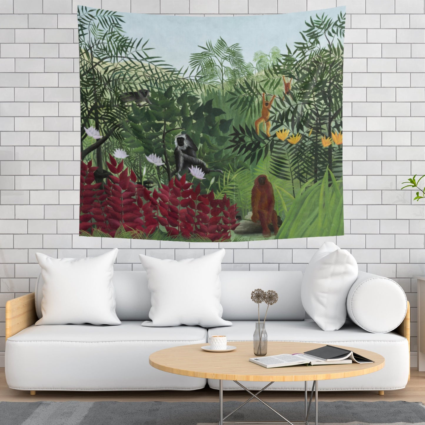 Henri Rousseau Tropical Jungle Painting Vintage Green Fine Art Wall Tapestry