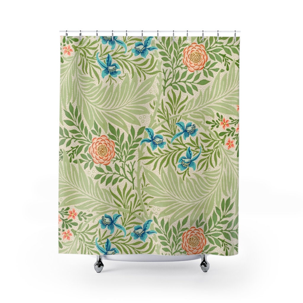 Green Shower Curtain, Art Nouveau Bathroom, William Morris Decor, William Morris Art, Green Bathroom, Floral Curtain, Plant Shower Curtain