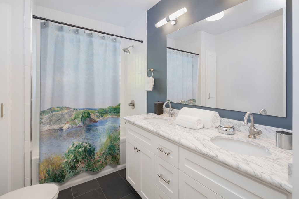 Art Shower Curtain, Nature Bathroom, Frederick Hassam, Ocean Bathroom, Blue Shower Curtain, Plant Shower Curtain, Vintage Bathroom