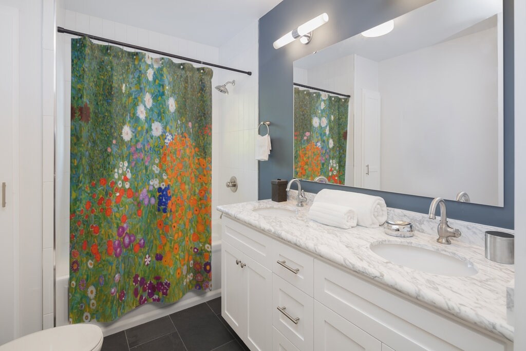 Klimt Shower Curtain, Art Shower, Floral Shower Curtain, Gustav Klimt, Green Shower Curtain, Fine Art Decor, Floral Bathroom, Klimt Painting