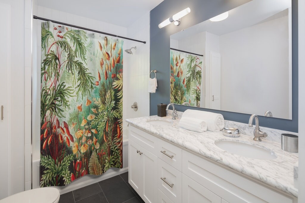 Plant Shower Curtain, Nature Shower Curtain, Green Shower Curtain, Bathroom Art, Botanical Bathroom, Tropical Bathroom, Floral Bathroom