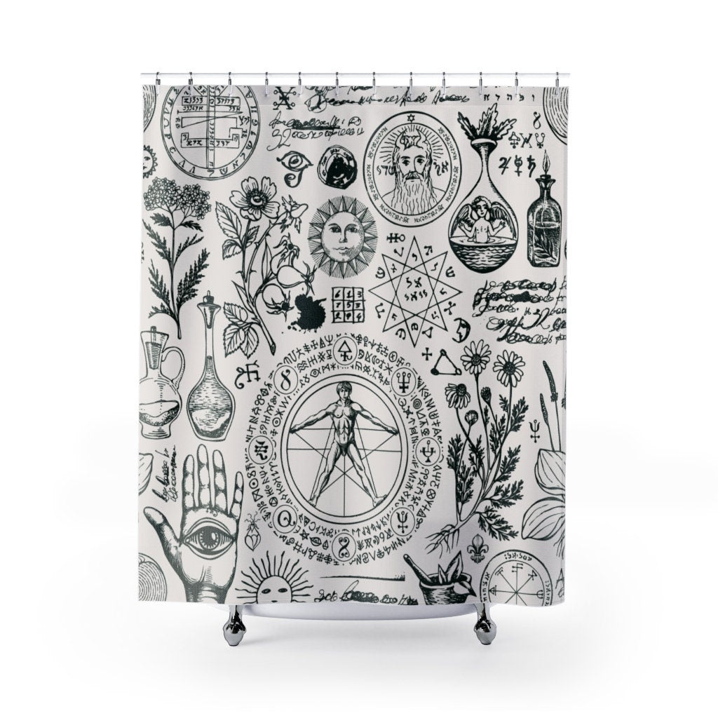 Alchemy Shower Curtain, Witchy Decor, Black Shower Curtain, Magic Shower Curtain, Witch Shower Curtain, Occult Decor, Magic Decor