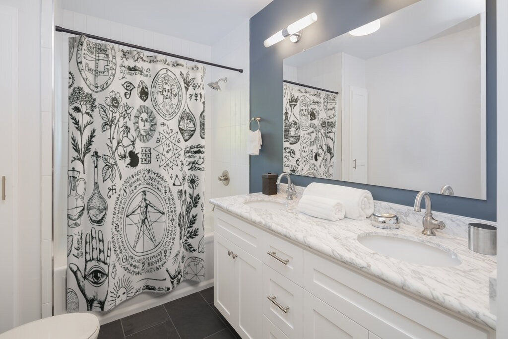 Alchemy Shower Curtain, Witchy Decor, Black Shower Curtain, Magic Shower Curtain, Witch Shower Curtain, Occult Decor, Magic Decor
