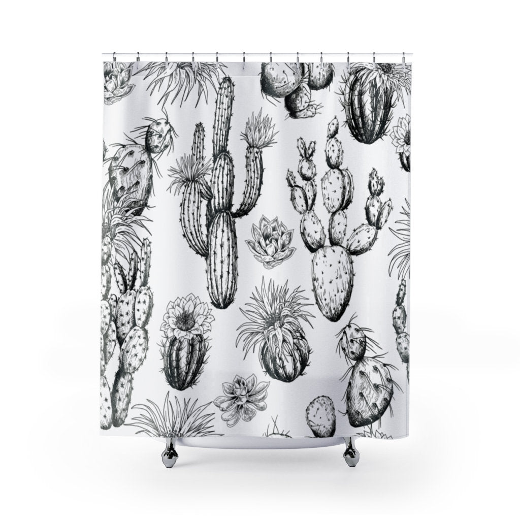 Cactus Shower Curtain, Desert Decor, Desert Shower Curtain, Cactus Decor, Plant Shower Curtain, Cacti Decor, Botanical Bathroom, Plant Decor