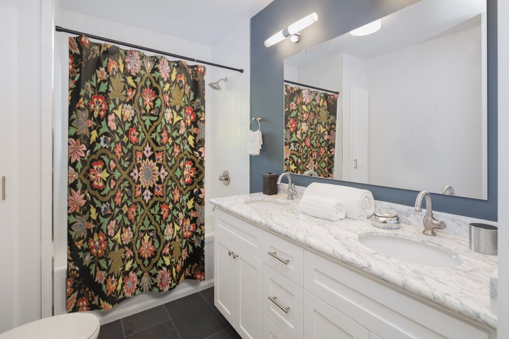 Black Shower Curtain, Floral Shower Curtain, Floral Mandala, Boho Shower Curtain, Boho Bathroom, Black Bohemian, Indian Decor, Flower Decor