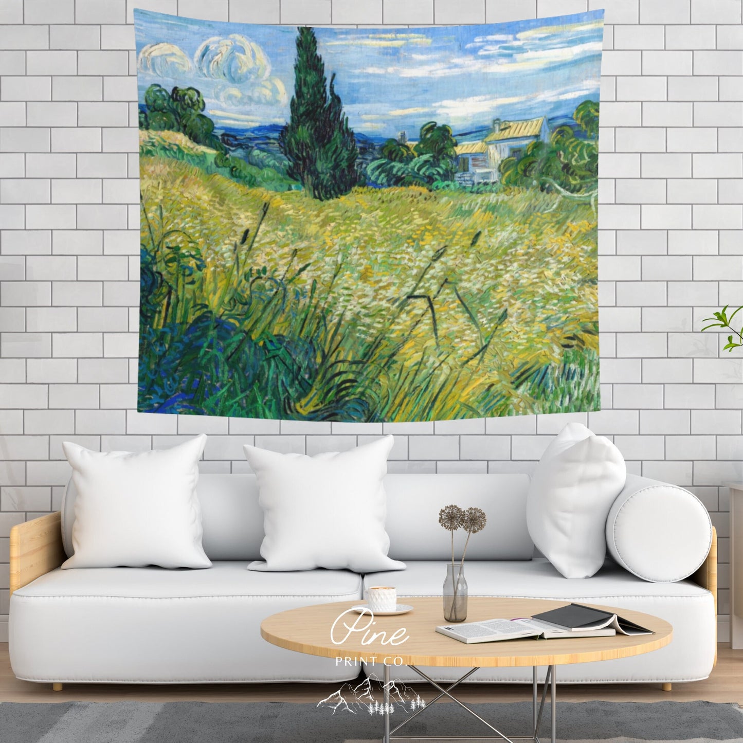 Vincent Van Gogh Landscape Painting Green Blue Wall Tapestry