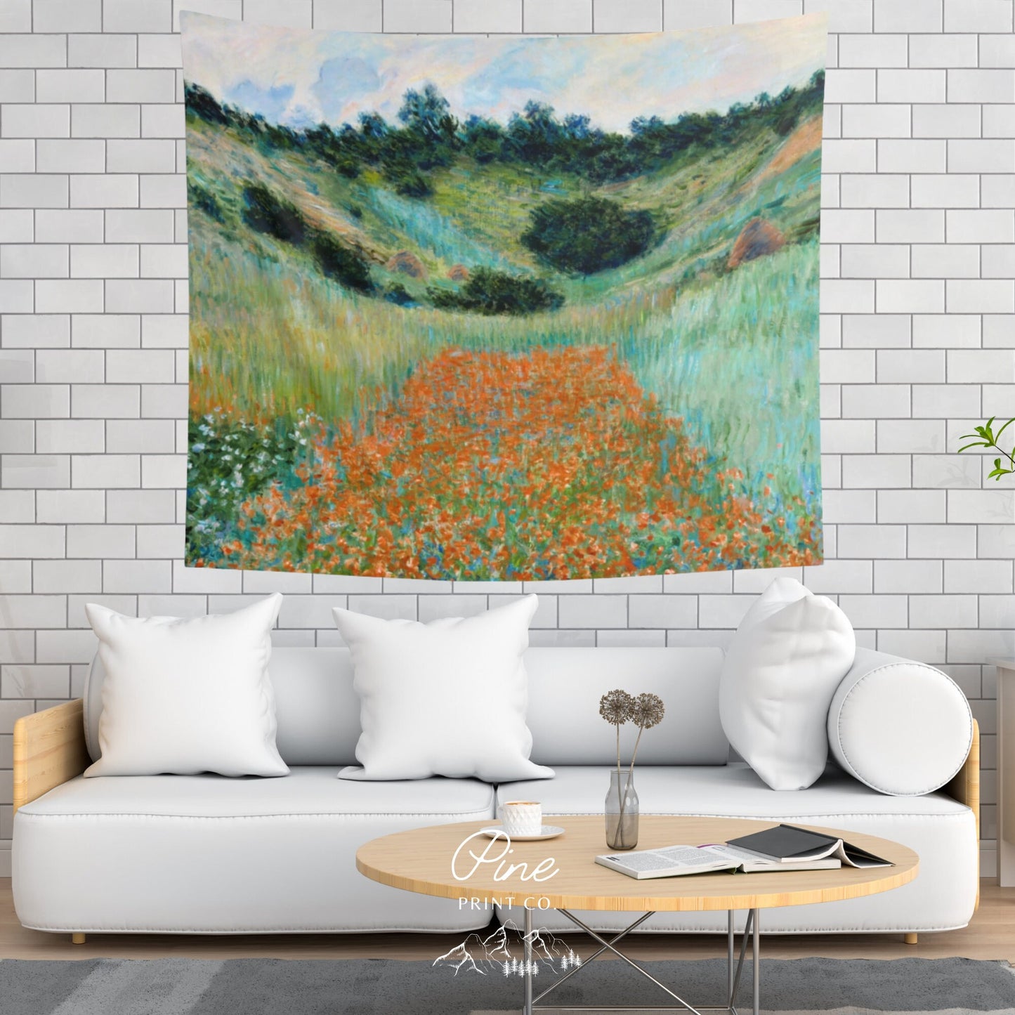 Claude Monet Flower Poppy Field Painting Vintage Landscape Nature Wall Tapestry