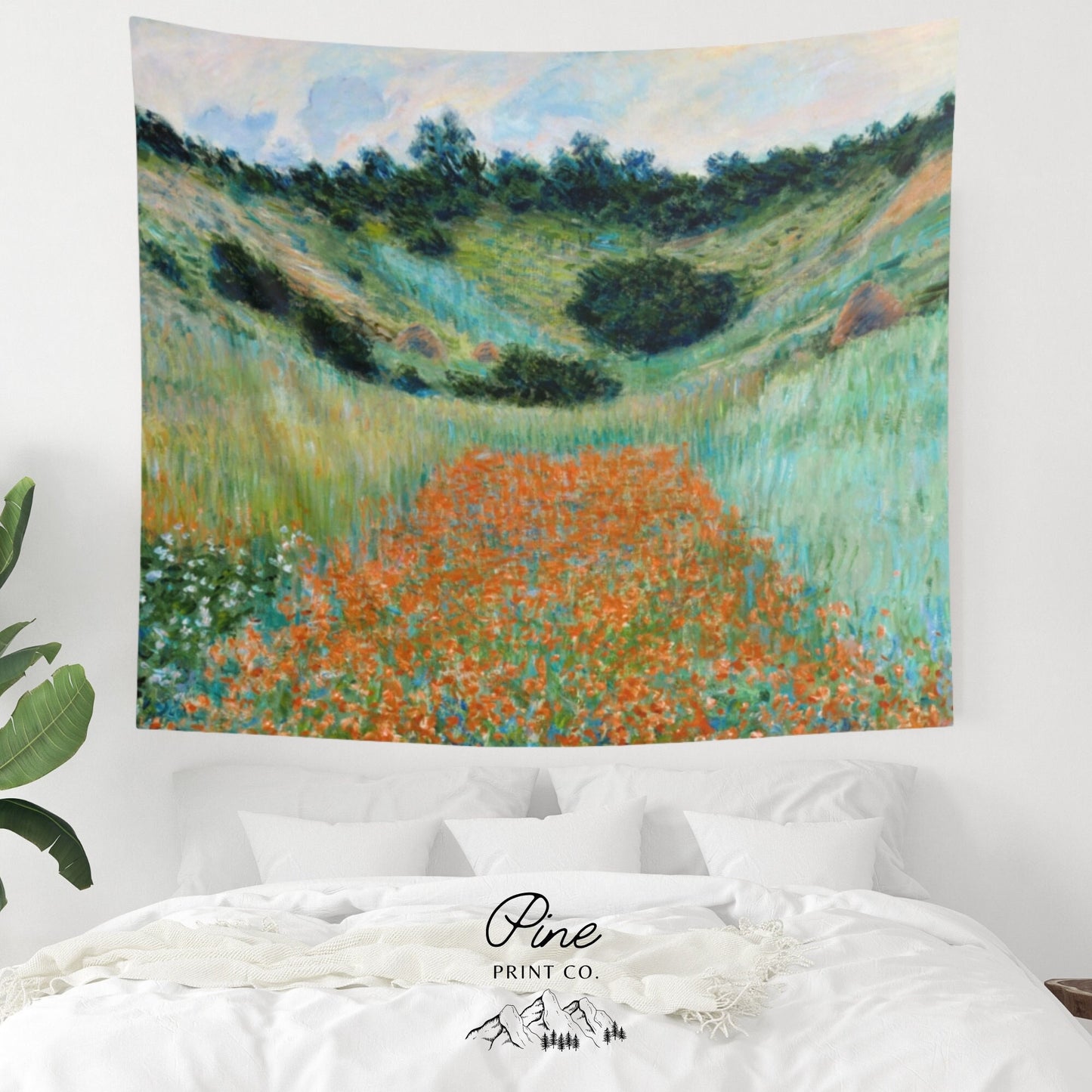 Claude Monet Flower Poppy Field Painting Vintage Landscape Nature Wall Tapestry