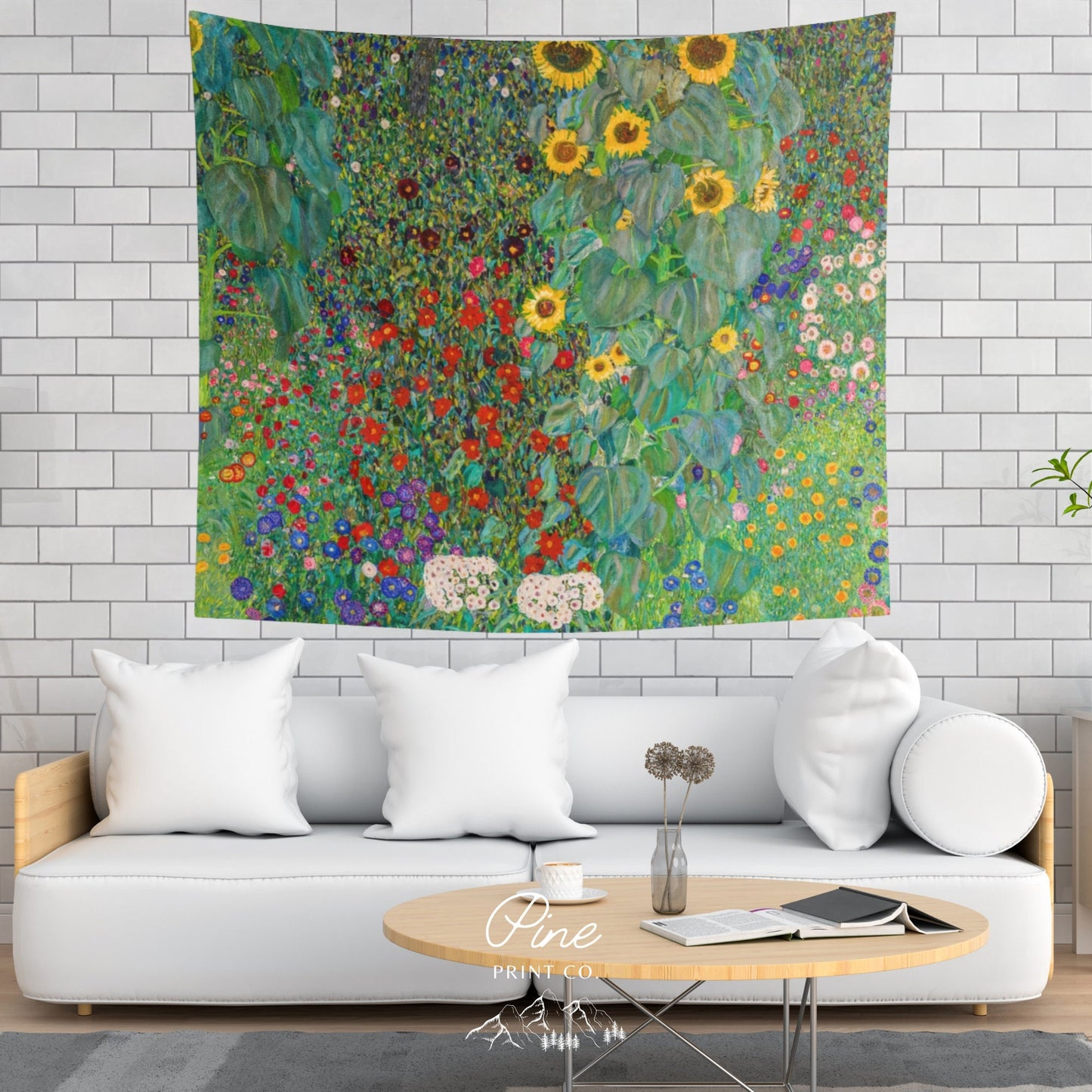 Gustav Klimt Sunflower Painting Green Botanical Vintage Nature Wall Tapestry