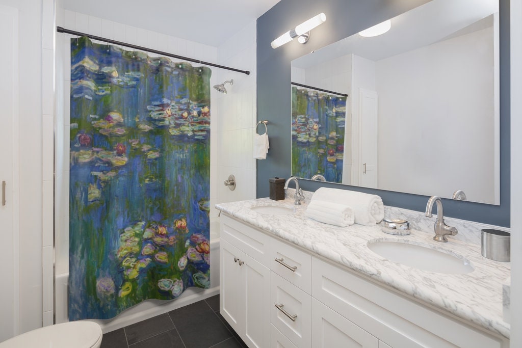 Claude Monet, Water Lilies Monet, Art Shower Curtain, Monet Decor, Blue Shower Curtain, Boho Shower Curtain, Monet Shower Curtain, Monet Art