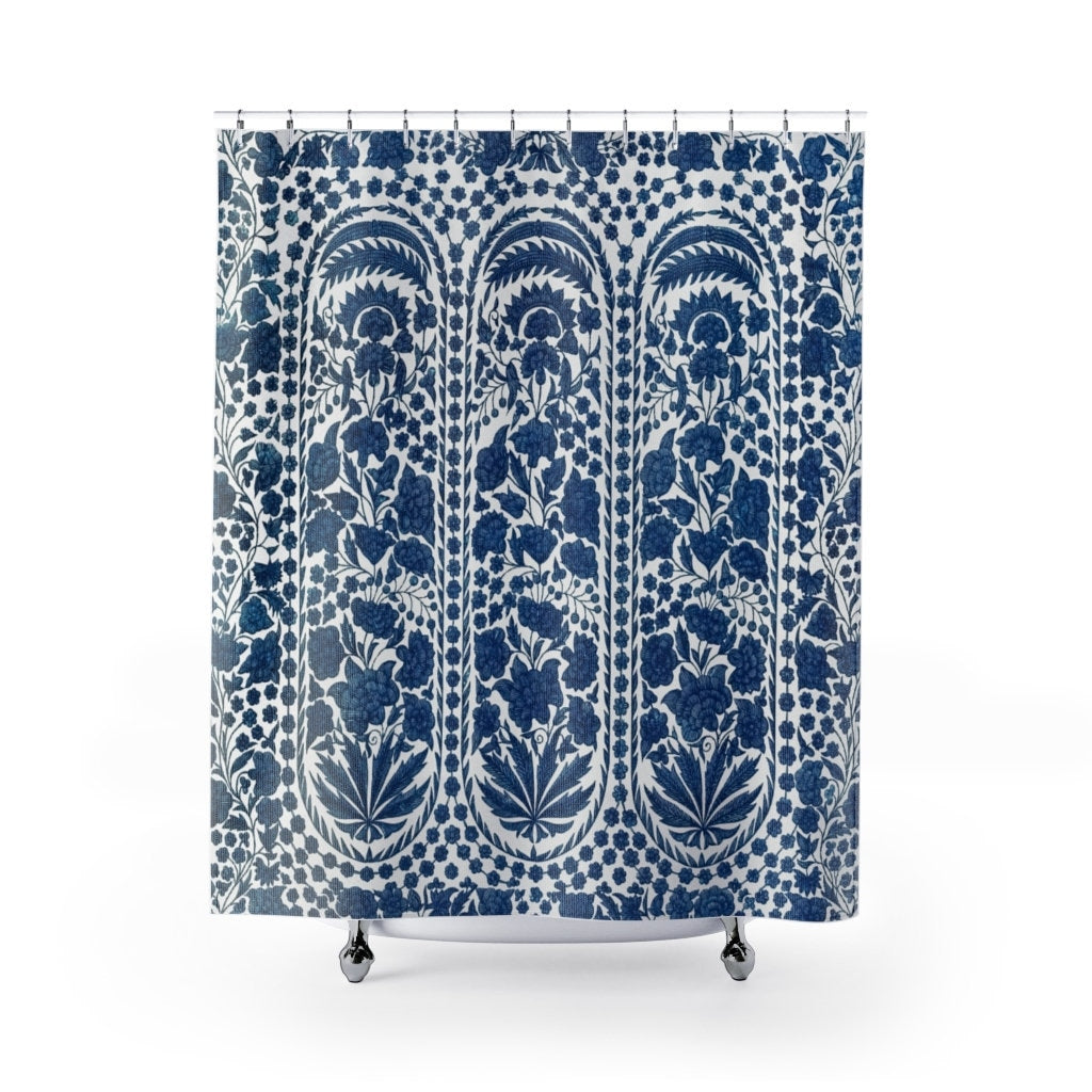 Blue Shower Curtain, Vintage Shower Curtain, Blue Bathroom, Fabric Shower Curtain, Blue White Bathroom, Fabric Shower Curtain, Blue Pattern
