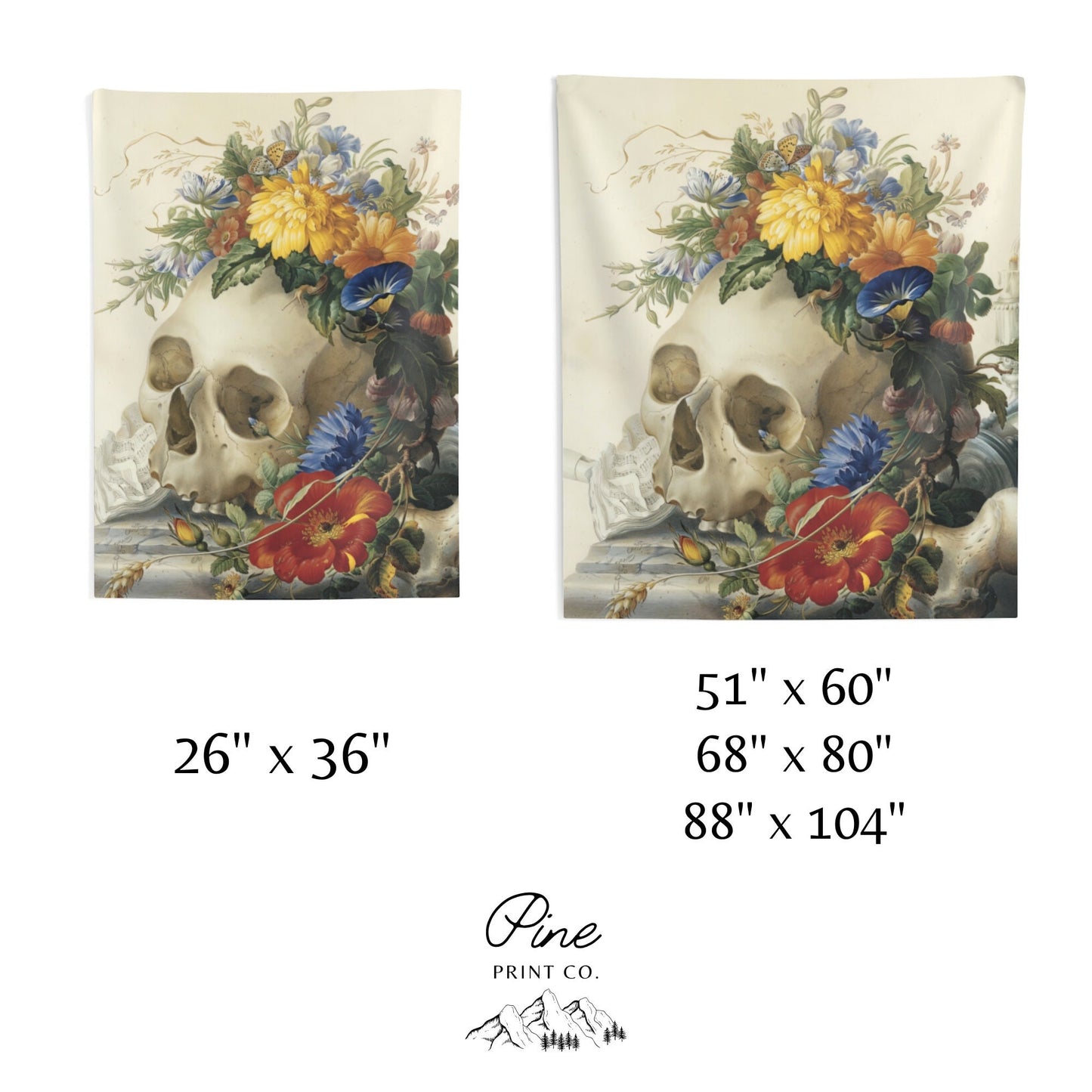 Vintage Floral Skull Painting Wall Tapestry