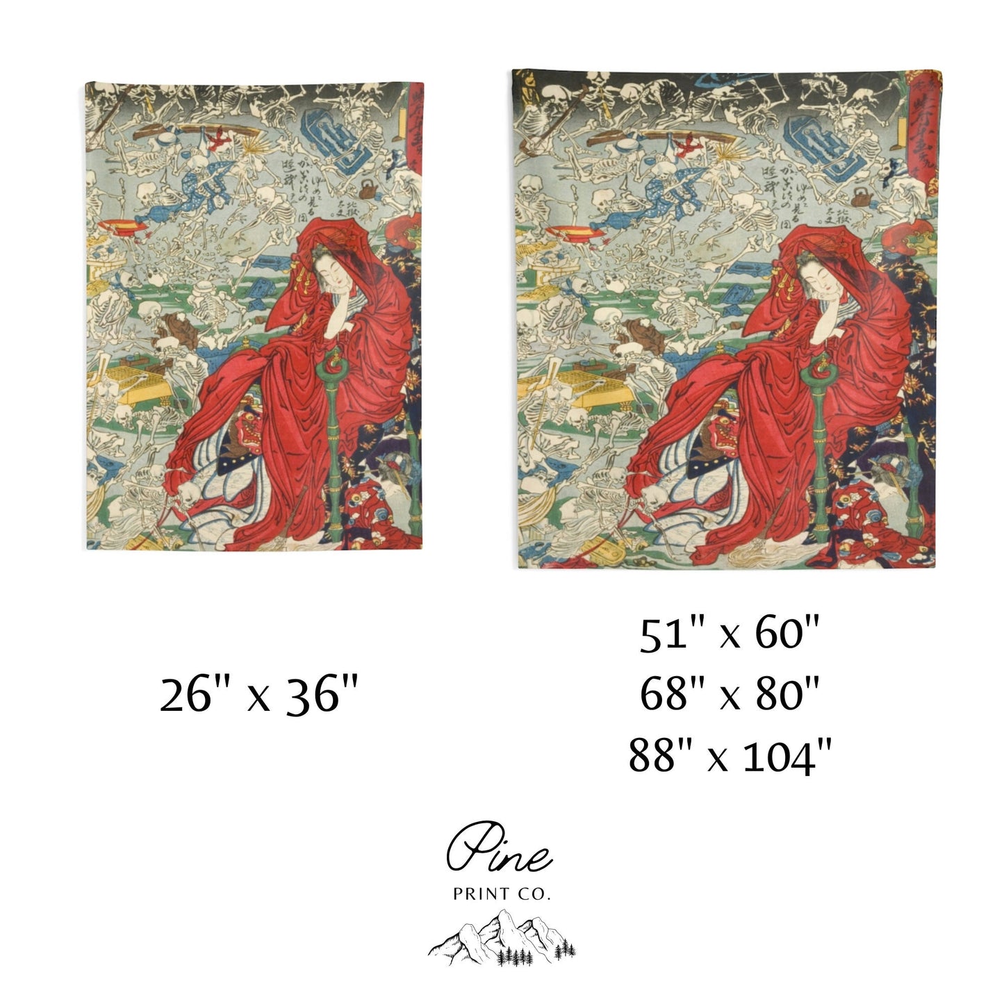 Japanese Red Kawanabe Kyosai Wall Tapestry